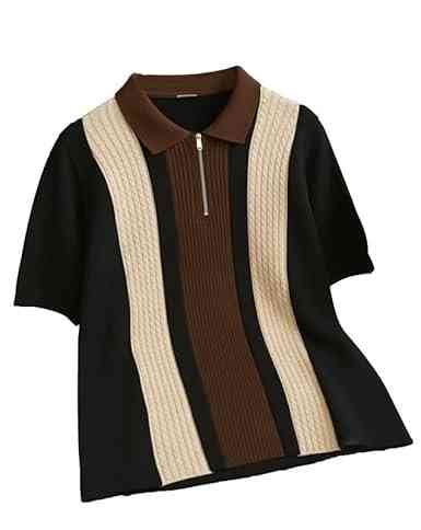 AUSK Men's Retro Cable-Knit Quarter-Zip Polo | Premium Textured Self-Design Half Sleeve T-Shirt for Men
